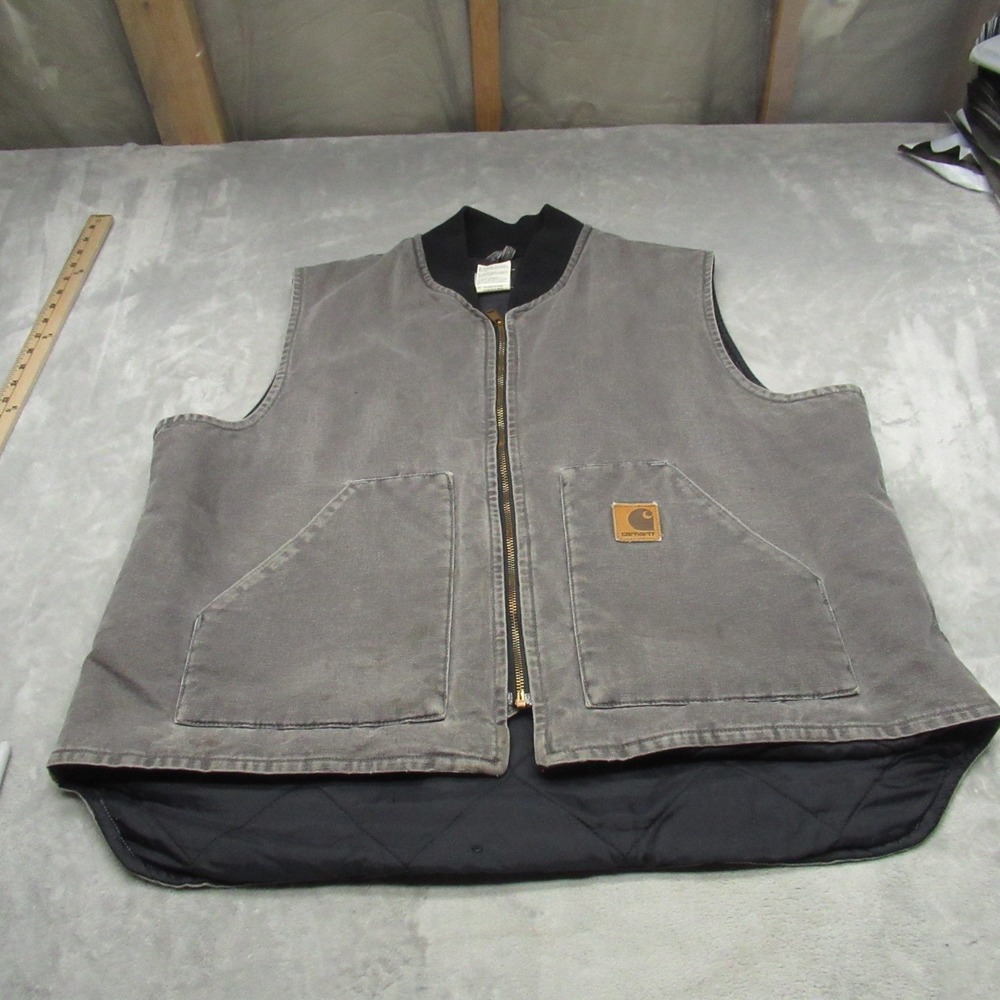 Carhartt Vest Men 2XL Gray Sandstone Duck Quilted Lining Canvas Utility USA Made